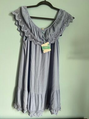 Umgee Powder Blue Textured Sleeveless Top with Crochet Accent